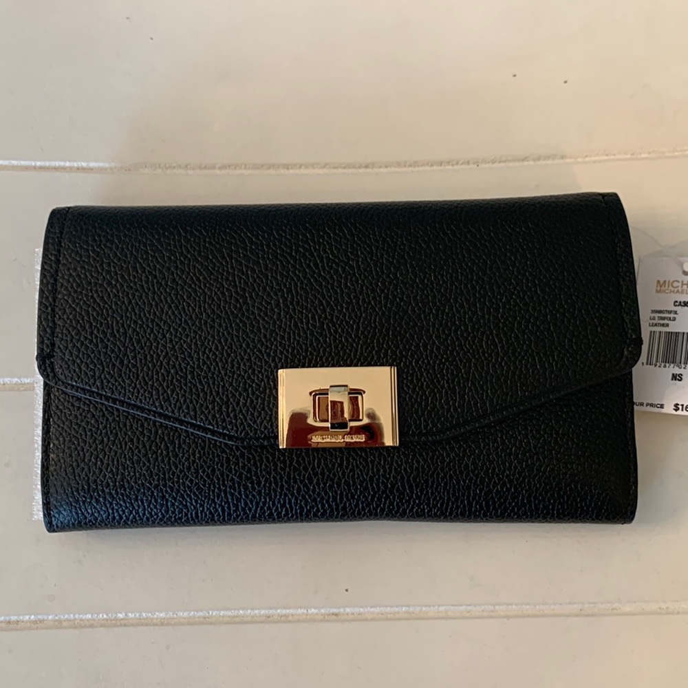 Michael Kors Cassie Black Leather Trifold Wallet. NWT